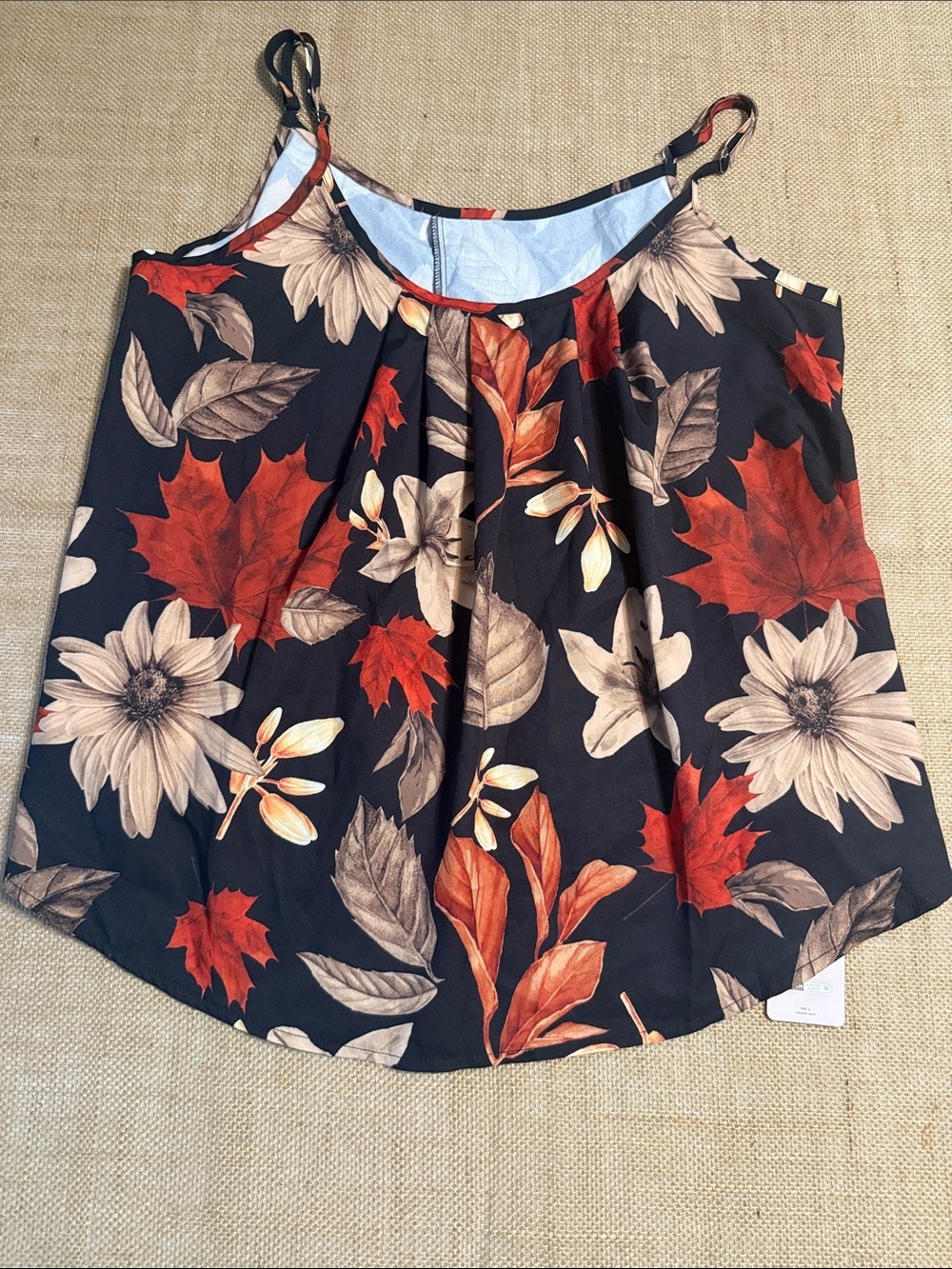 Floral Spaghetti-Strap Camisole in Black with Red & Cream